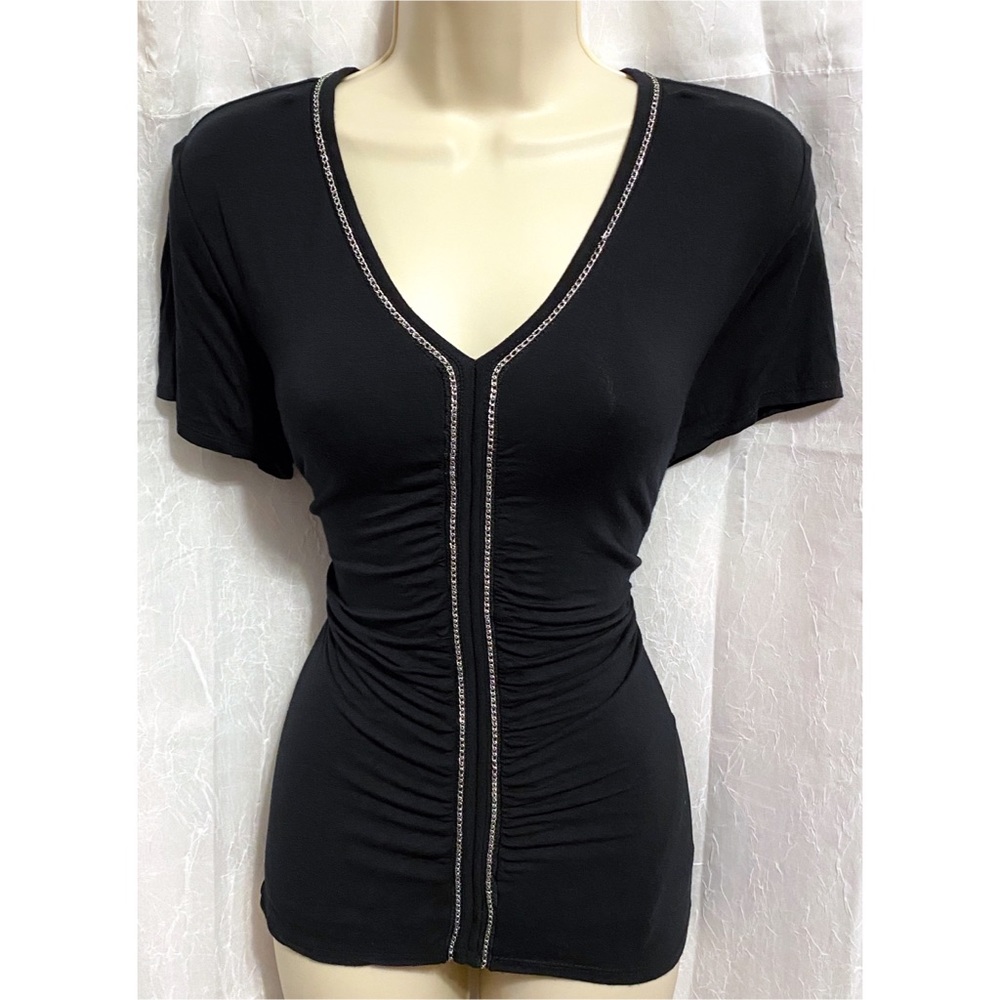 Colleen Lopez Black Rouched with Links T-Shirt sz: L